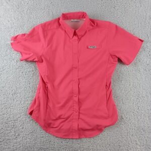 Columbia PFG Fishing Shirt Womens S, Pink/coral, Short Sleeve Snap Front Vented